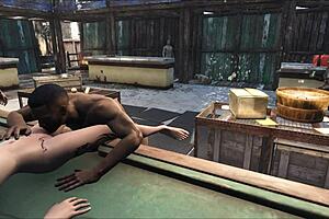 fo4 pool table party with cartoon characters having fun