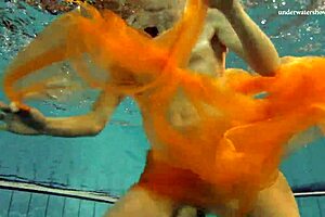 Nastya strips and shows body in pool