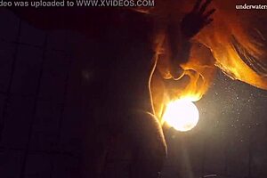 Nastya strips and shows body in pool