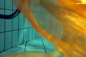 Nastya strips and shows body in pool