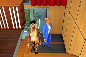 Tattoo slut dominates in blowbang!