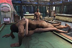 fo4 pool table party with cartoon characters having fun