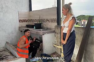 Builder Fucks Boss's Blonde Wife On Outdoor Deck - Ann Rides And Angel Cruz