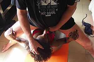 Ebony milf does her morning joga but gets interrupted by her lover he eats her pussy before cumming on her face. He then deepthroats and doggystyles her cum-covered body.