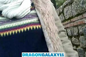 In the public park, the brunette amateur flashes her natural tits before giving a pov oral blowjob near neighbors