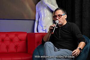 Sara blonde intensely fucks a fan's huge cock while her cuckold husband watches