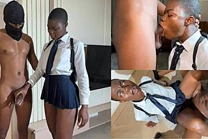 teen in uniform gets fucked hard by black guy.