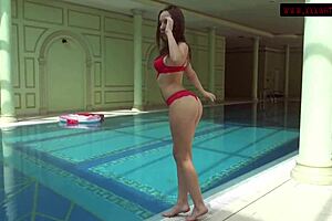 Enjoy Lina Mercury and Mia Ferrari swimming naked outdoors