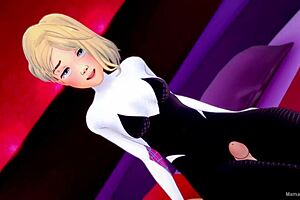 Spider Gwen Fucks Intensely In Her Suit At The Hotel