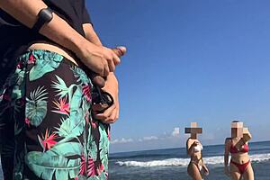 Jerking Off at Beach While Sexy Girls Join In!