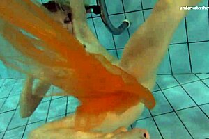 Nastya strips and shows body in pool