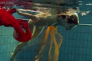 Nastya strips and shows body in pool