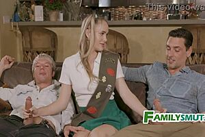 Teen scout displays her HOE talents to FAMILY in uniform threesome.