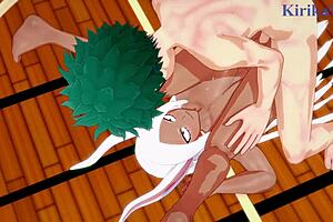 rumi, mirko, tsuyu, and izuku have intense sex in my hero academia hentai