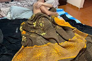 massaging hot blonde's shaved pussy and ass with licks