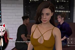 Playful fox in cosplay lifts her skirt for upskirt debauchery in the brothel