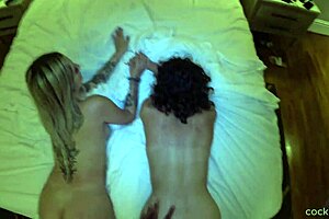 i watch these sluts share a big black cock in a homemade ffm scene, sucking and fucking.