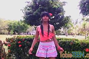 tobie teen fingers her sweet pussy solo outdoors?