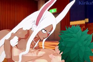 rumi, mirko, tsuyu, and izuku have intense sex in my hero academia hentai