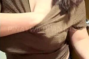 hot filipina asian milf teasing step bro on the video call and showing her natural big boobs