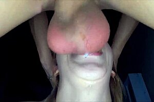 watch this sloppy blowjob on big cock, deepthroat, ball licking, ending with huge cum load in mouth?