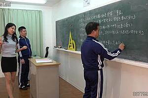 japanese female teacher casually educates two masochistic students with whipping and slaps