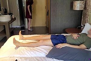 I caught the hotel guest showing his monster cock, and as the horny maid, I fucked him rough in doggystyle.