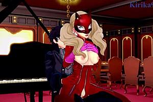 Futaba Sakura, Ann Takamaki, and Ren Amamiya in intense hentai sex with big tits.