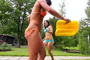 Teen 18+ Lesbians Enjoy Outdoor Bikini Fun With Big Tits!