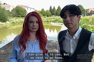 Redhead Whore Demonstrates Sex Skills Publicly Before Boyfriend