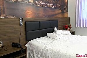 Horny transsexual Bruna Castro jerks off her cock while playing with a dildo in crossdressing attire