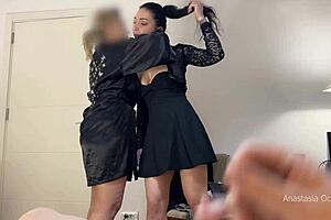 My stepmom caught and joined us when I was trying my outfits and he was jerking off watching.