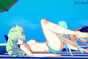 Saint-Germain and Cagliostro engage in intense lesbian futanari sex in Symphogear hentai