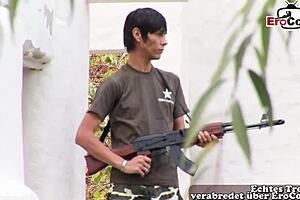 “hey man, let’s bang hard in the woods, military style!”