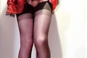 Selena in corset masturbates with heels and stockings, so sexy