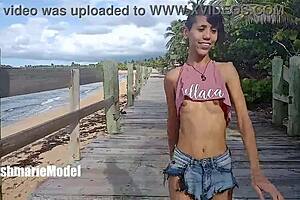 Hairy Woman Bouncing Tits with Nipple Slips in Public Show