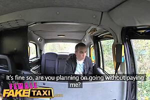 Fake taxi guy gets lucky with hot brunette.