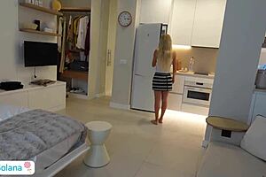 The busty blonde step-sister mixes his cum into her cereal and eats it eagerly.