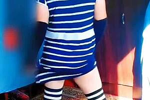 Big Ass Sexy White Boy Crossdresser Sissy Kitty Dancing in Cowgirl Style