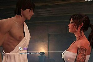 lara croft enjoys a relaxing massage in her adventure