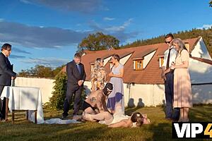 Masked Bride Shows Shaved Pussy At Public Wedding