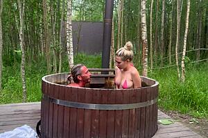 Cute Blonde Gives Blowjob And Fucks Big Cock In Outdoor Bath