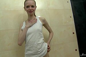 Tiny Blonde Paula Z Fingers Her Wet Shaved Pussy While Soaking in the Bathtub