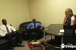 horny secretary drains two black cocks at work 😈