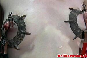 Gagged slut endures relentless machine fucking with deepthroat action