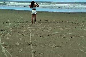 Risky street handjob caught by redhead beauty