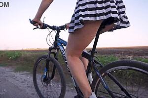 Flashing Ass While Riding Bicycle with Upskirt Thong Peek