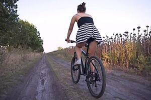 Flashing Ass While Riding Bicycle with Upskirt Thong Peek