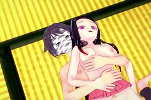 nezuko in kimono gets virgin pussy sucked and fucked hard!