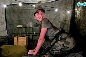 Horny amateur soldier masturbates on live stream from quarters?